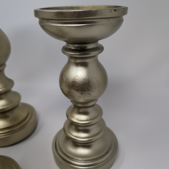 Valerie Parr Hill Set of 3 Wood Pedestal Candle Holders Gold Tone Decorative - Picture 4 of 6